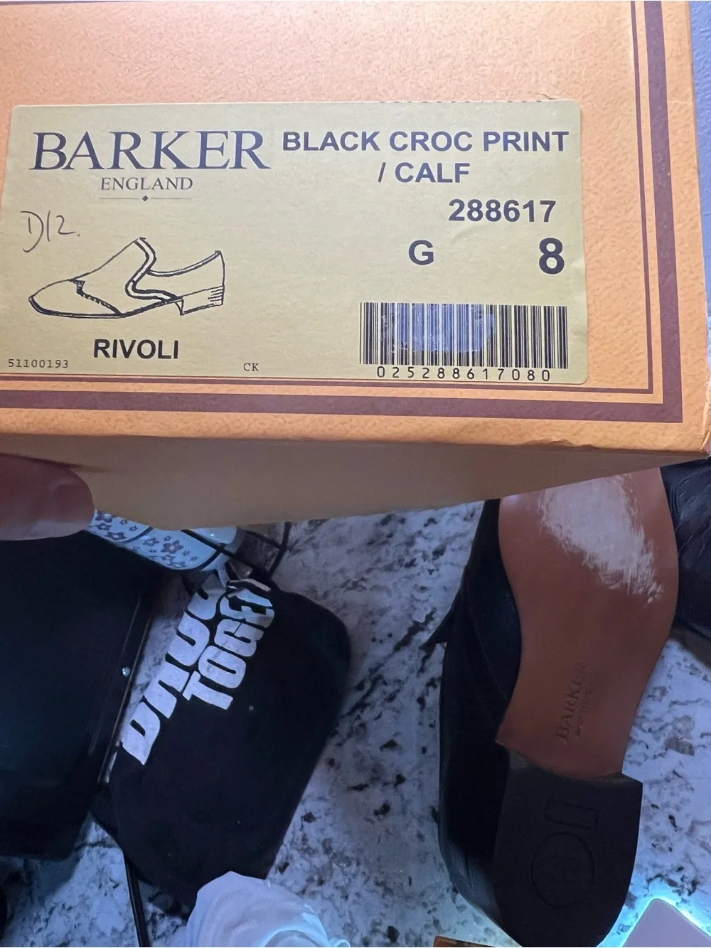 BARKER RIVOLI Black Croc-Embossed Leather Slip-On Loafers